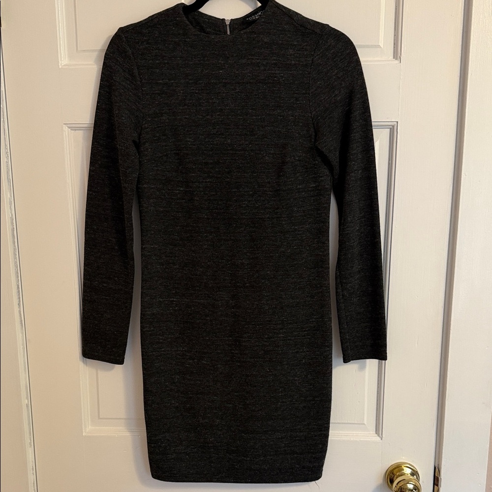TOPSHOP Long-Sleeve Knit Sheath Dress - Dark Gray